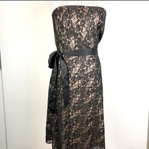 Ann Taylor LOFT Strapless Black and Tan Lace Midi Dress size 18 NEW